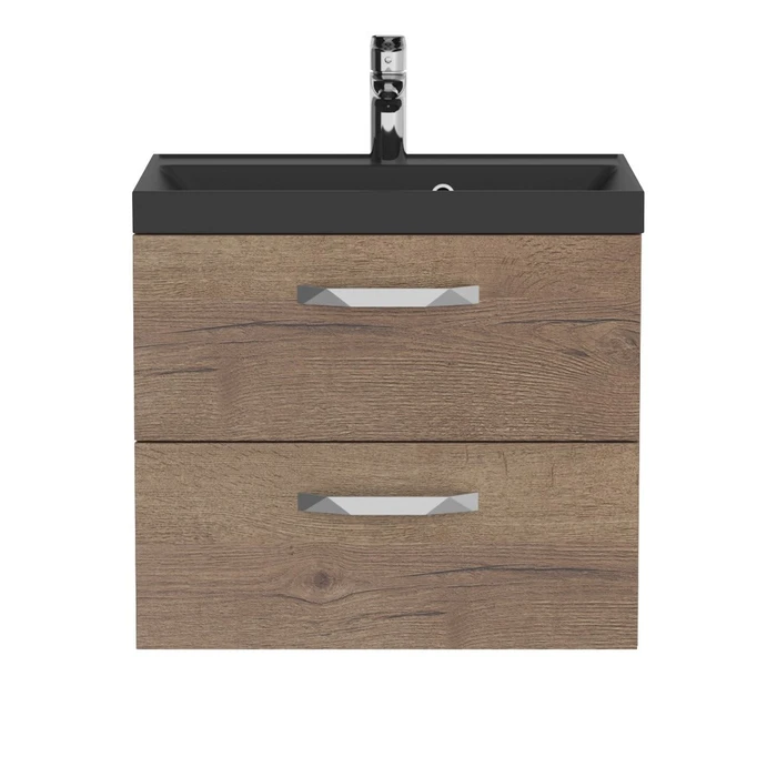 Тумба с раковиной подвесная BelBagno AURORA 60 Rovere Tabacco, раковина чёрная 8.1135.192160.0270OP;AURORA-600-2C-SO-RT;BB600/450-LV-ART-AST-NERO