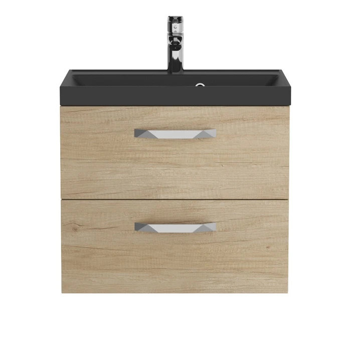 Тумба с раковиной подвесная BelBagno AURORA 60 Rovere Nebrasca Nature, раковина чёрная 8.1135.192160.0270OP;AURORA-600-2C-SO-RNN;BB600/450-LV-ART-AST-NERO