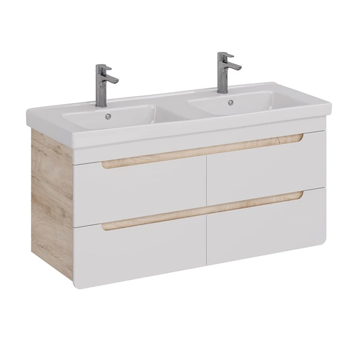 Тумба Lemark OLIVIA 125 см под 2 раковины, подвесная,4 ящика, цвет корпуса: Дуб кантри, цвет фасада: LM08OL125T