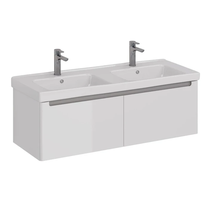 Тумба Lemark BUNO MINI 125 см под 2 раковины, подвесная, 2 ящика, цвет планки: Серый, цвет корпуса, LM05BM125T