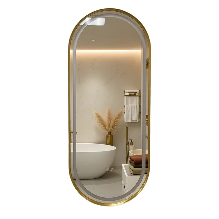 Блейк - Зеркало овальное 500*1200*50 c LED диммером, подогревом, сенсорный выключатель, матовый золотой 2700k-4000k-6500k (25Вт) АZ-LED011625 АZ-LED011625