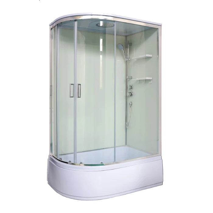 Душевая кабина Loranto NEO 120x80x(170+38) правая, с высоким поддоном 38см, прозрачное закаленное стекло 4 мм, задние стеклянные стенки белые, с двумя полками, цвет профиля серебро (CS-22012R) CS-22012 R
