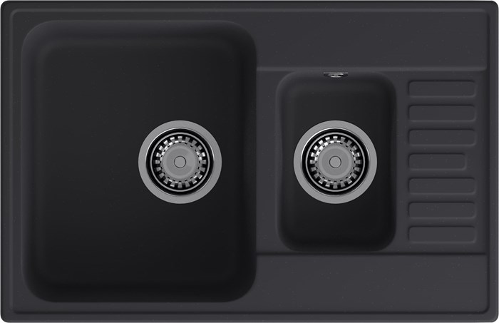 GranFest QUARZ (ECO-21К) Мойка 1.5-чаш+кр. 740*480 (черный) 21К черный - фото 43647