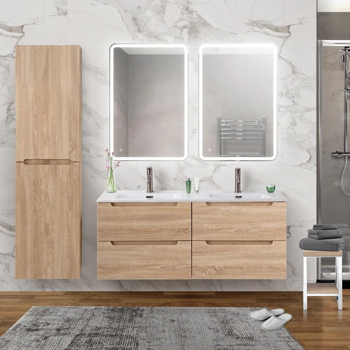 Тумбы с раковиной на две чаши подвесная BelBagno ЭТНА (ETNA) 120 Rovere Bianco, раковина белая ETNA-600-2C-SO-WO-P;BB1200-2-ETL