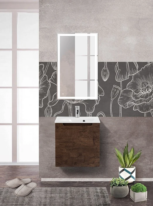Тумба с раковиной подвесная с одним ящиком BelBagno ЭТНА (ETNA) 50 Rovere Moro, раковина белая ETNA-500-1C-SO-RW-P;BB1923-500