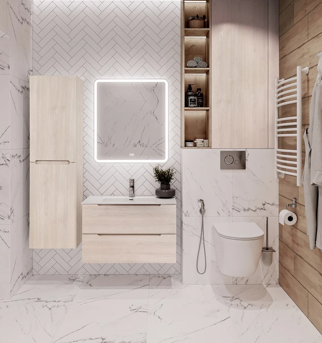 Тумба с раковиной подвесная BelBagno ЭТНА (ETNA) 80 Rovere Grigio, раковина белая ETNA-800-2C-SO-RG-P;BB800ETL