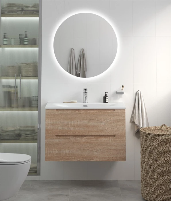 Тумба с раковиной подвесная BelBagno ЭТНА (ETNA) 80 Rovere Bianco, раковина белая BB-8099-80 ETNA-800-2C-SO-WO-P;BB-8099-80