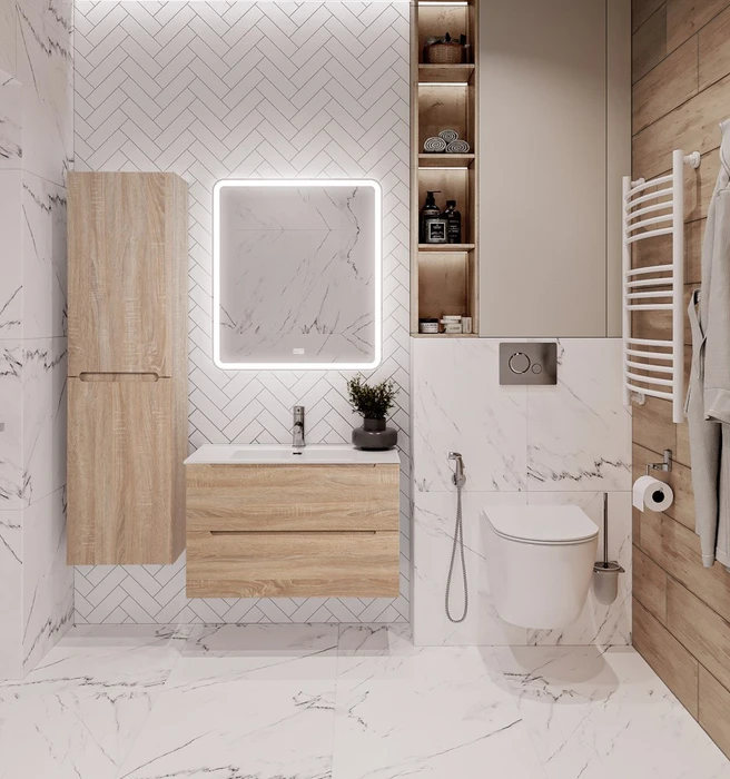 Тумба с раковиной подвесная BelBagno ЭТНА (ETNA) 70 Rovere Bianco, раковина белая ETNA-700-2C-SO-WO-P;BB700ETL
