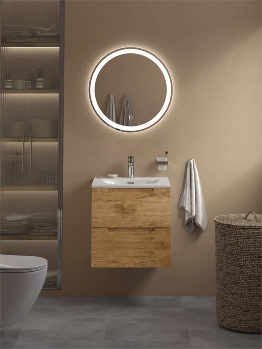 Тумба с раковиной подвесная BelBagno ЭТНА (ETNA) 50 Rovere Nature, раковина белая BB-8099-3-50 ETNA39-500/390-2C-SO-RN-P;BB-8099-3-50