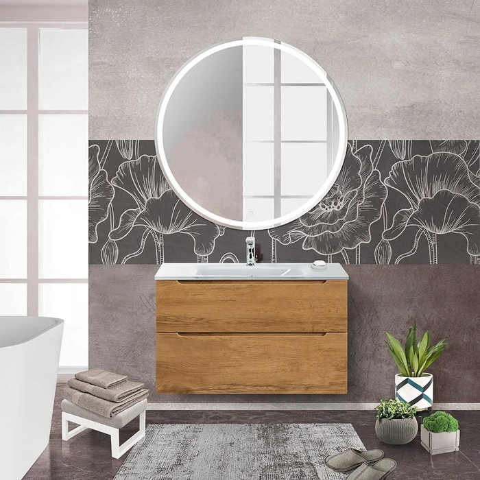 Тумба со стеклянной раковиной подвесная BelBagno ЭТНА (ETNA-H60) 90 Rovere Nature, раковина белая ETNA-H60-900-2C-SO-RN-P;BB910/465-LV-VTR-BL