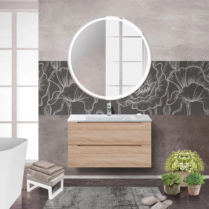 Тумба со стеклянной раковиной подвесная BelBagno ЭТНА (ETNA) 80 Rovere Bianco, раковина белая ETNA-800-2C-SO-WO-P;BB810/465-LV-VTR-BL