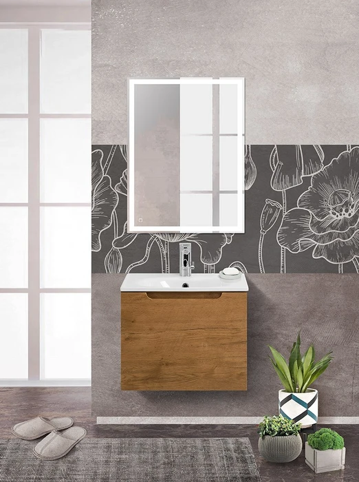 Тумба с раковиной подвесная с одним ящиком BelBagno ЭТНА (ETNA) 60 Rovere Nature, раковина белая ETNA-600-1C-SO-RN-P;BB1923-600