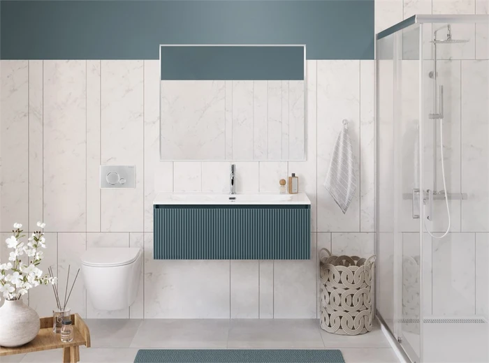 Тумба с раковиной подвесная с одним ящиком BelBagno ФОРМАТ (UNO) 100 Голубой Матовый, раковина BB-8099-100 UNO-1000-1C-SO-AO;BB-8099-100