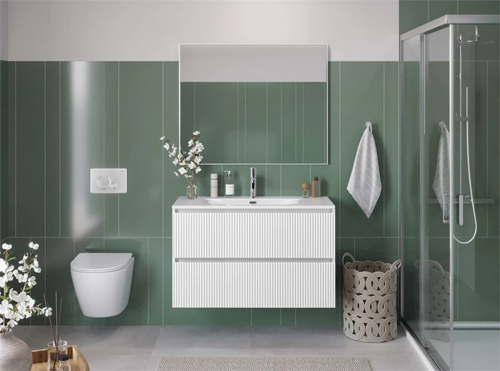 Тумба с раковиной подвесная BelBagno ФОРМАТ (UNO-MINI) 100 Bianco Opaco, раковина BB-8099-3-100 UNO-MINI-1000-2C-SO-BO;BB-8099-3-100
