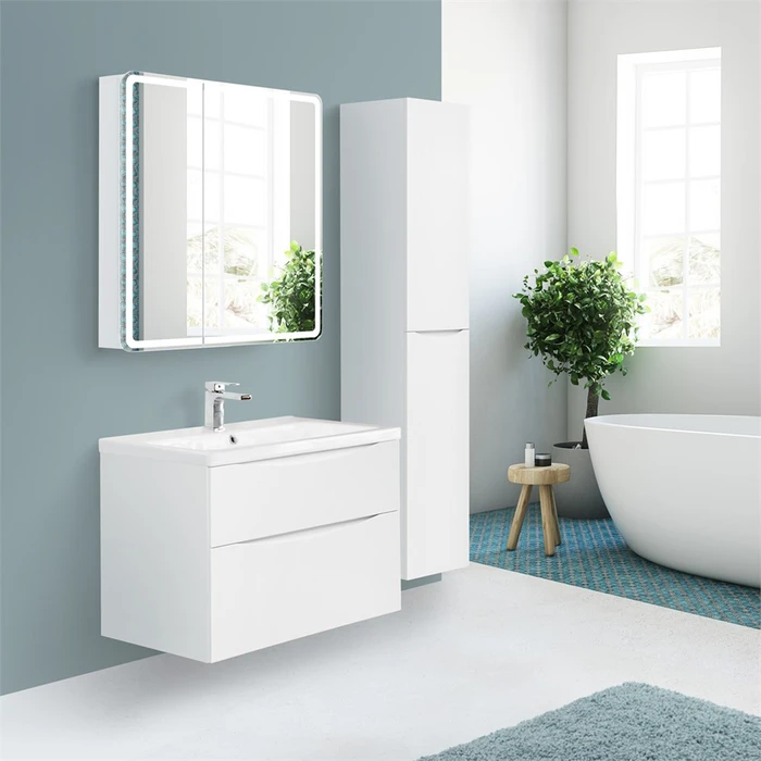 Тумба с раковиной подвесная BelBagno МАРИНА (MARINO) 80 Bianco Lucido, раковина белая MARINO-H60-800-2C-SO-BL-P;BB800/450-LV-MR-AST