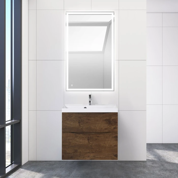Тумба с раковиной подвесная BelBagno МАРИНА (MARINO) 70 Rovere Moro, раковина белая MARINO-H60-700-2C-SO-RW-P;BB700/450-LV-MR-AST