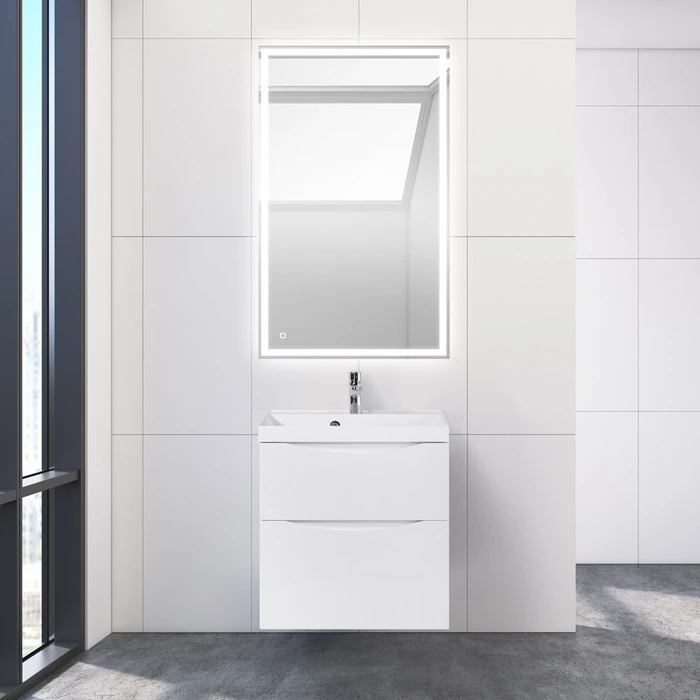 Тумба с раковиной подвесная BelBagno МАРИНА (MARINO) 60 Bianco Lucido, раковина белая MARINO-H60-600-2C-SO-BL-P;BB600/450-LV-MR-AST