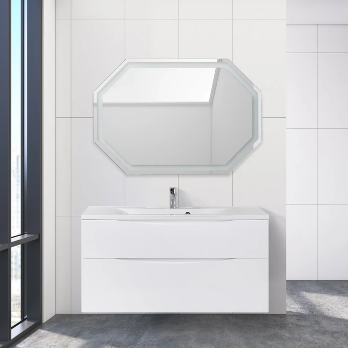 Тумба с раковиной подвесная BelBagno МАРИНА (MARINO) 120 Bianco Lucido, раковина белая MARINO-H60-1200-2C-SO-BL-P;BB1200/450-LV-MR-PR