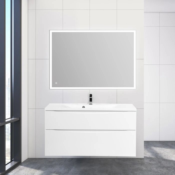 Тумба с раковиной подвесная BelBagno МАРИНА (MARINO) 100 Bianco Lucido, раковина белая MARINO-H60-1000-2C-SO-BL-P;BB1000/445-LV-MR-PR