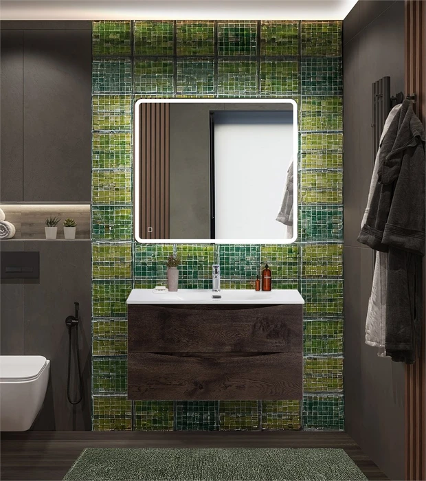 Тумба с раковиной подвесная BelBagno МАРИНА (MARINO) 90 Rovere Nature Grigio, раковина белая MARINO-CER-N-900-2C-SO-RNG-P;BB-8099-90