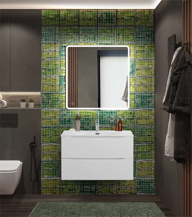 Тумба с раковиной подвесная BelBagno МАРИНА (MARINO) 80 Bianco Lucido, раковина белая MARINO-CER-N-800-2C-SO-BL-P;BB-8099-80