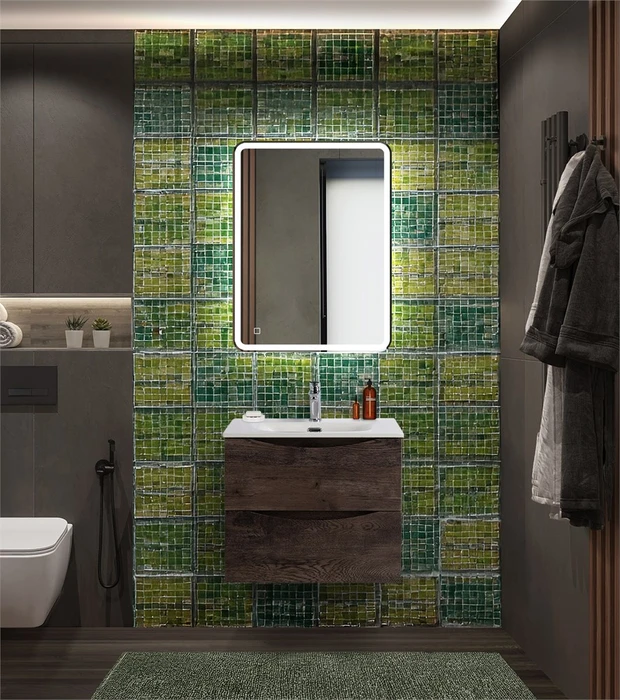Тумба с раковиной подвесная BelBagno МАРИНА (MARINO) 60 Rovere Nature Grigio, раковина белая MARINO-CER-N-600-2C-SO-RNG-P;BB-8099-60