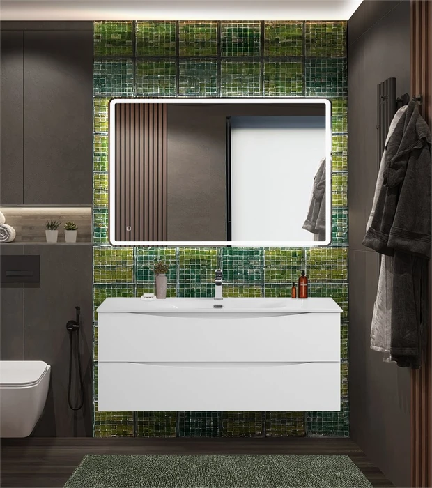 Тумба с раковиной подвесная BelBagno МАРИНА (MARINO) 120 Bianco Lucido, раковина белая MARINO-CER-N-1200-2C-SO-BL-P;BB-8099-120