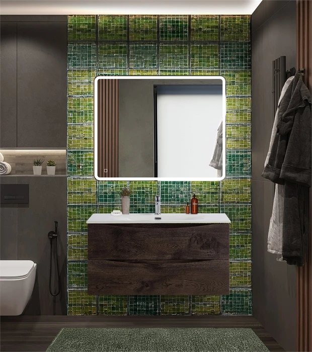 Тумба с раковиной подвесная BelBagno МАРИНА (MARINO) 100 Rovere Nature Grigio, раковина BB-8099-100 MARINO-CER-N-1000-2C-SO-RNG-P;BB-8099-100