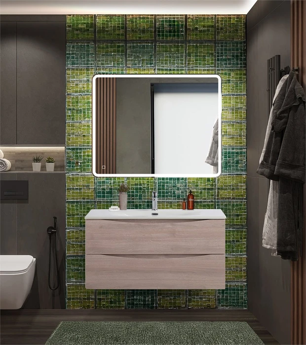 Тумба с раковиной подвесная BelBagno МАРИНА (MARINO) 100 Rovere Grigio, раковина BB-8099-100 MARINO-CER-N-1000-2C-SO-RG-P;BB-8099-100