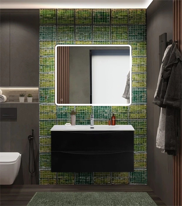 Тумба с раковиной подвесная BelBagno МАРИНА (MARINO) 100 Nero Lucido, раковина BB-8099-100 MARINO-CER-N-1000-2C-SO-NL-P;BB-8099-100