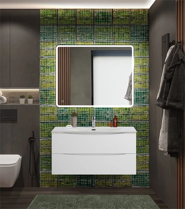 Тумба с раковиной подвесная BelBagno МАРИНА (MARINO)-N 100 Bianco Lucido, раковина BB-8099-100 MARINO-CER-N-1000-2C-SO-BL-P;BB-8099-100