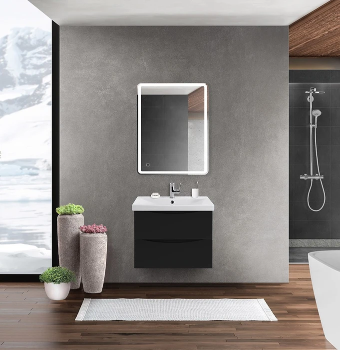 Тумба с раковиной подвесная BelBagno МАРИНА (MARINO) 60 Nero Lucido, раковина белая MARINO-CER-600-2C-SO-NL-P;BB-0320-60-LVB