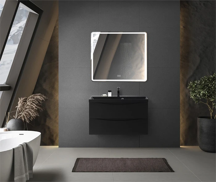 Тумба с раковиной подвесная BelBagno МАРИНА (MARINO) 90 Nero Lucido, раковина чёрная MARINO-900-2C-SO-NL-P;BB900/450-LV-ART-AST-NERO