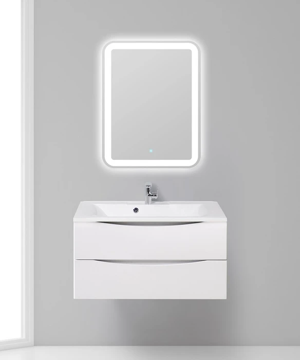 Тумба с раковиной подвесная BelBagno МАРИНА (MARINO) 90 Bianco Opaco, раковина белая MARINO-900-2C-SO-BO-P;BB900/450-LV-MR-AST