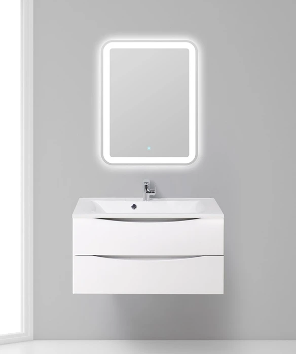 Тумба с раковиной подвесная BelBagno МАРИНА (MARINO) 90 Bianco Lucido, раковина белая MARINO-900-2C-SO-BL-P;BB900/450-LV-MR-AST