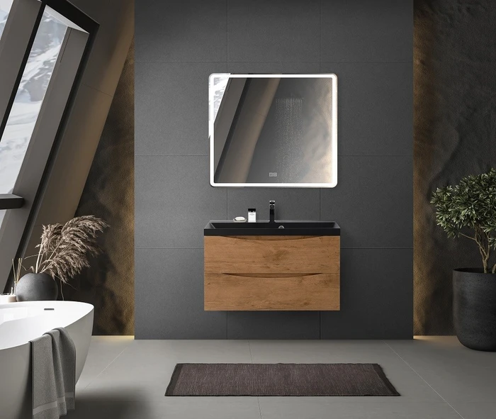 Тумба с раковиной подвесная BelBagno МАРИНА (MARINO) 80 Rovere Nature, раковина чёрная MARINO-800-2C-SO-RN-P;BB800/450-LV-ART-AST-NERO