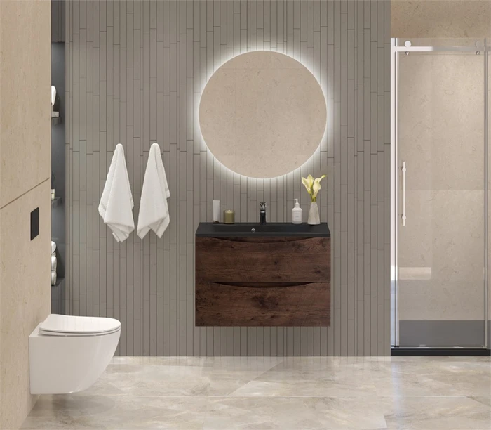 Тумба с раковиной подвесная BelBagno МАРИНА (MARINO) 80 Rovere Moro, раковина чёрная BB800/450-LV-ART-PR-NERO MARINO-800-2C-SO-RW-P;BB800/450-LV-ART-PR-NERO