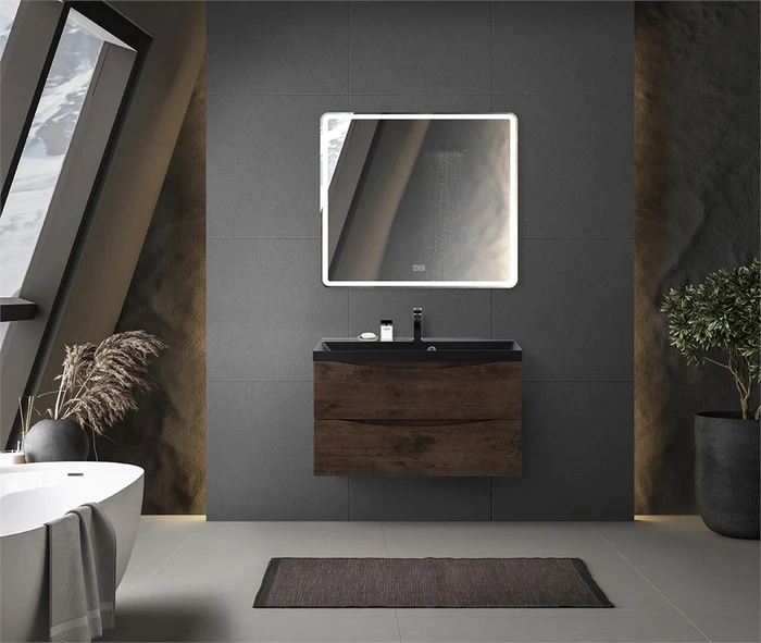 Тумба с раковиной подвесная BelBagno МАРИНА (MARINO) 80 Rovere Moro, раковина чёрная MARINO-800-2C-SO-RW-P;BB800/450-LV-ART-AST-NERO