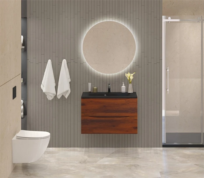Тумба с раковиной подвесная BelBagno МАРИНА (MARINO) 80 Rovere Cillegio, раковина чёрная BB800/450-LV-ART-PR-NERO MARINO-800-2C-SO-RC-P;BB800/450-LV-ART-PR-NERO