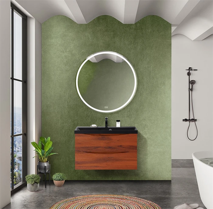 Тумба с раковиной подвесная BelBagno МАРИНА (MARINO) 80 Rovere Cillegio, раковина чёрная MARINO-800-2C-SO-RC-P;BB800/450-LV-ART-AST-NERO