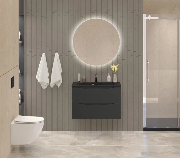 Тумба с раковиной подвесная BelBagno МАРИНА (MARINO) 80 Nero Lucido, раковина чёрная BB800/450-LV-ART-PR-NERO MARINO-800-2C-SO-NL-P;BB800/450-LV-ART-PR-NERO