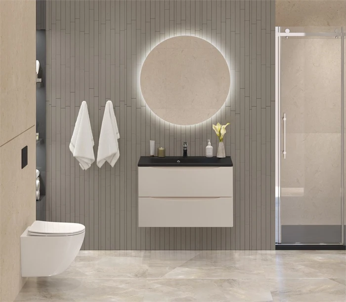Тумба с раковиной подвесная BelBagno МАРИНА (MARINO) 80 Crema Opaco, раковина чёрная BB800/450-LV-ART-PR-NERO MARINO-800-2C-SO-CO-P;BB800/450-LV-ART-PR-NERO