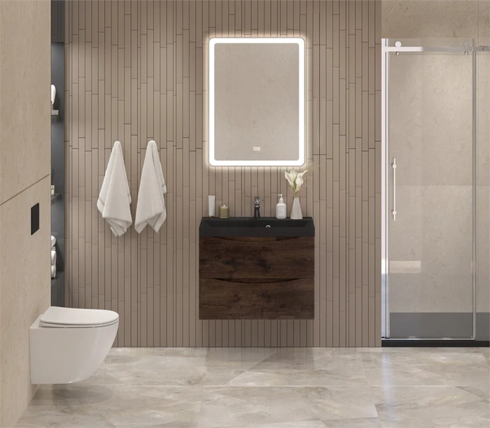 Тумба с раковиной подвесная BelBagno МАРИНА (MARINO) 70 Rovere Moro, раковина чёрная BB700/450-LV-ART-AST-NERO MARINO-700-2C-SO-RW-P;BB700/450-LV-ART-AST-NERO