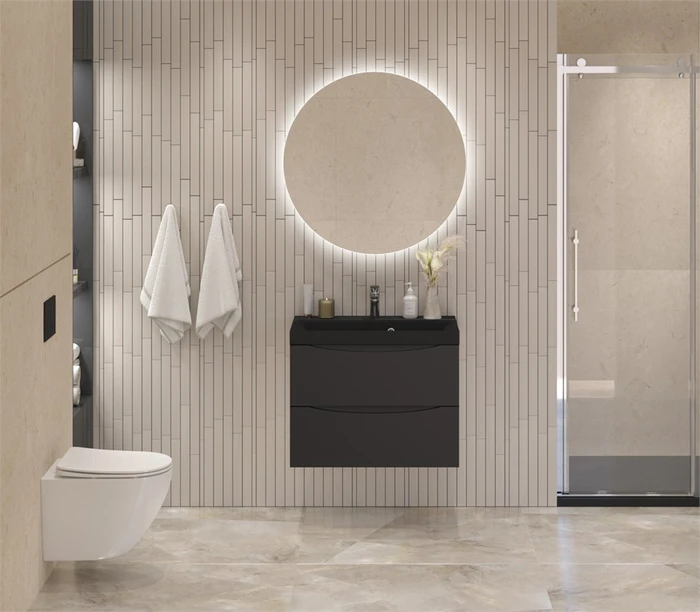 Тумба с раковиной подвесная BelBagno МАРИНА (MARINO) 60 Nero Lucido, раковина чёрная BB600/450-LV-ART-AST-NERO MARINO-600-2C-SO-NL-P;BB600/450-LV-ART-AST-NERO