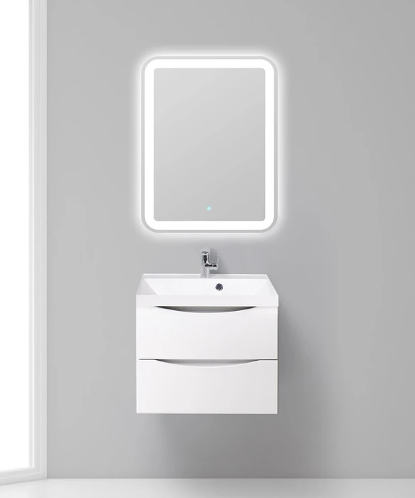 Тумба с раковиной подвесная BelBagno МАРИНА (MARINO) 60 Bianco Lucido, раковина белая MARINO-600-2C-SO-BL-P;BB600/450-LV-MR-AST