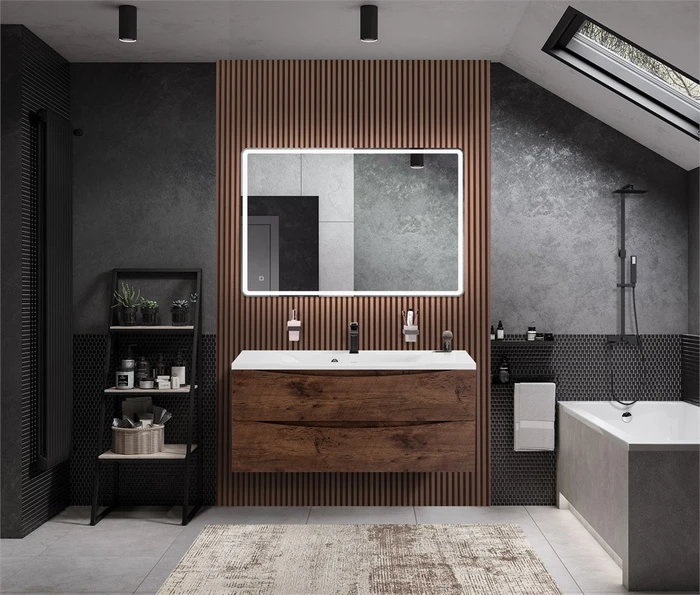 Тумба с раковиной подвесная BelBagno МАРИНА (MARINO) 120 Rovere Moro, раковина белая MARINO-1200-2C-SO-RW-P;BB1200/450-LV-MR-PR