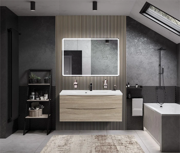 Тумба с раковиной подвесная BelBagno МАРИНА (MARINO) 120 Rovere Grigio, раковина белая MARINO-1200-2C-SO-RG-P;BB1200/450-LV-MR-PR