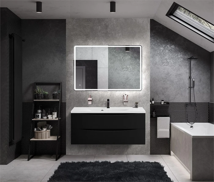 Тумба с раковиной подвесная BelBagno МАРИНА (MARINO) 120 Nero Lucido, раковина белая MARINO-1200-2C-SO-NL-P;BB1200/450-LV-MR-PR