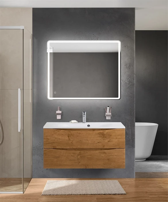 Тумба с раковиной подвесная BelBagno МАРИНА (MARINO) 100 Rovere Nature, раковина белая BB1000/450-LV-MR-FT MARINO-1000-2C-SO-RN-P;BB1000/450-LV-MR-FT