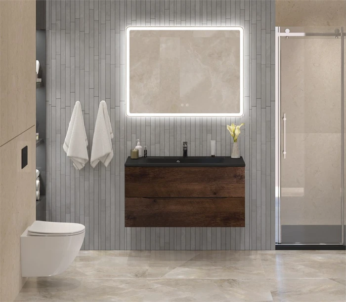 Тумба с раковиной подвесная BelBagno МАРИНА (MARINO) 100 Rovere Moro, раковина чёрная BB1000/445-LV-ART-PR-NERO MARINO-1000-2C-SO-RW-P;BB1000/445-LV-ART-PR-NERO